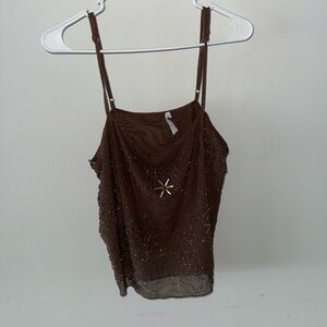Beaded Brown Spaghetti-Strap Women's Camisole